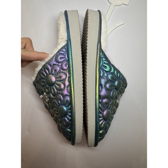 Justice Slip On Slippers Rainbow Mermaid Metallic Iridescent Size 2/3 - Picture 5 of 8